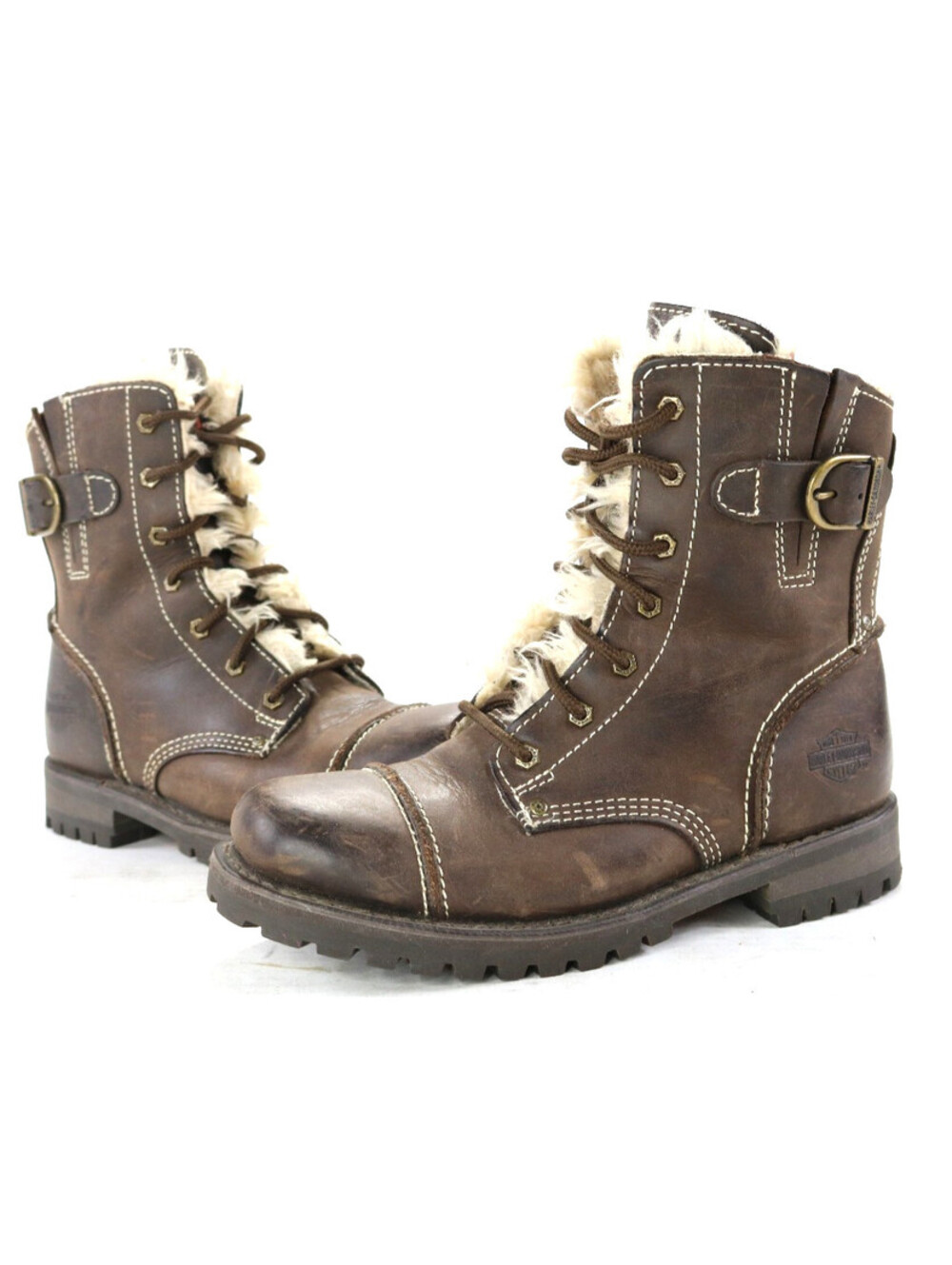 harley davidson boots 7.5 brown leather womens zip lace warm cold winter 85341